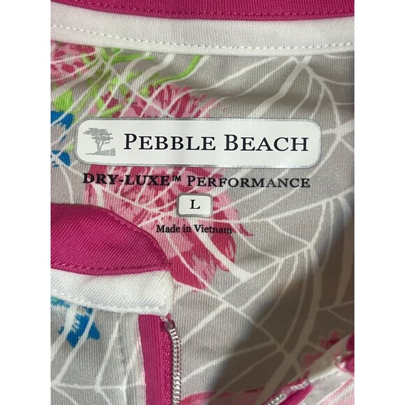 Pebble Beach Dry-Luxe Performance Sleeveless Shirt Pink Gray Floral Zipper Sz L - Picture 5 of 5